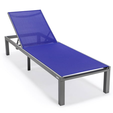LeisureMod Marlin Patio Chaise Lounge Chair Poolside Outdoor Chaise Lounge Chairs for Patio Lawn and Garden Modern Gray Aluminum Suntan Chair with Sling Chaise Lounge Chair (Navy Blue)