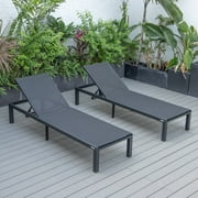 LeisureMod Marlin Poolside Outdoor Patio Lawn and Garden Modern Black Powder Coated Aluminum Frame Suntan Sling Chaise Lounge Chair, Set of 2 (Black)