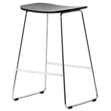 LeisureMod Melrose 26" Modern Wood Kitchen Counter Stools with Chrome Iron Base & Footrest In Black