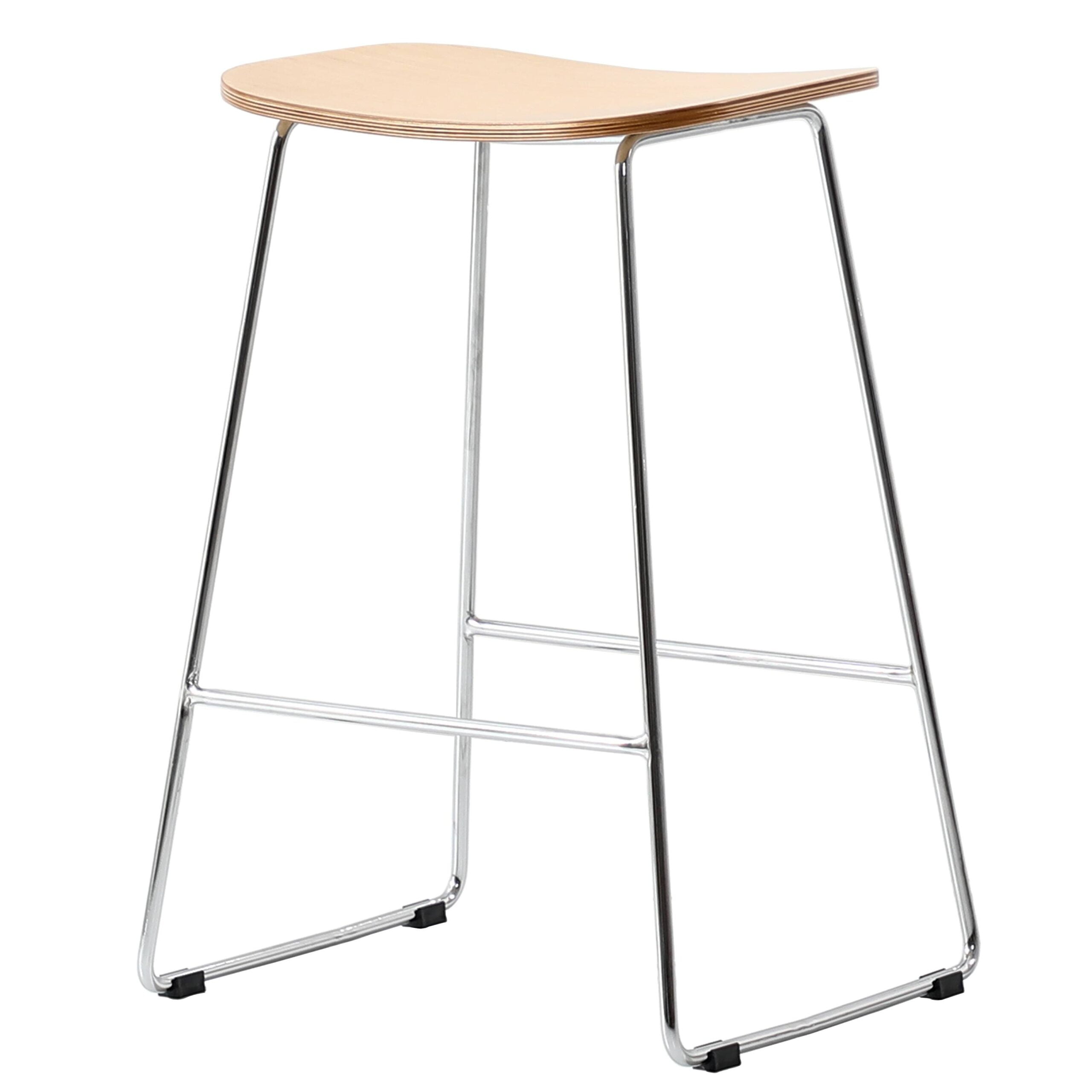 Melrose Natural Wood Saddle Style Bar Stool with Chrome Base