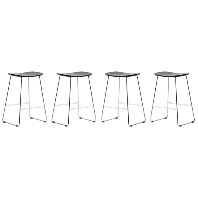 LeisureMod Melrose Modern Wood Counter Stool With Chrome Frame Set of 4