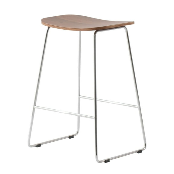LeisureMod Melrose 26" Modern Wood Kitchen Counter Stools with Chrome Iron Base & Footrest In Walnut