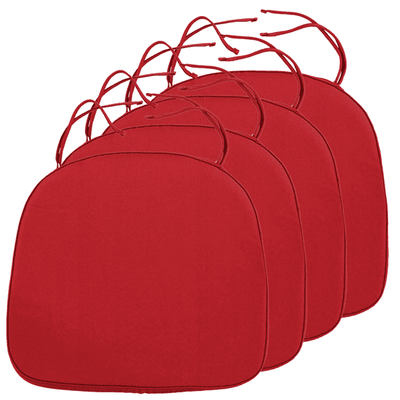 LeisureMod Memory Foam Chair Cushion Pads - 15x15 Seat Cushions with Ties for Dining & Kitchen Chairs, Non-Skid Design, Removable & Machine Washable Cover, Set of 4 (Red)