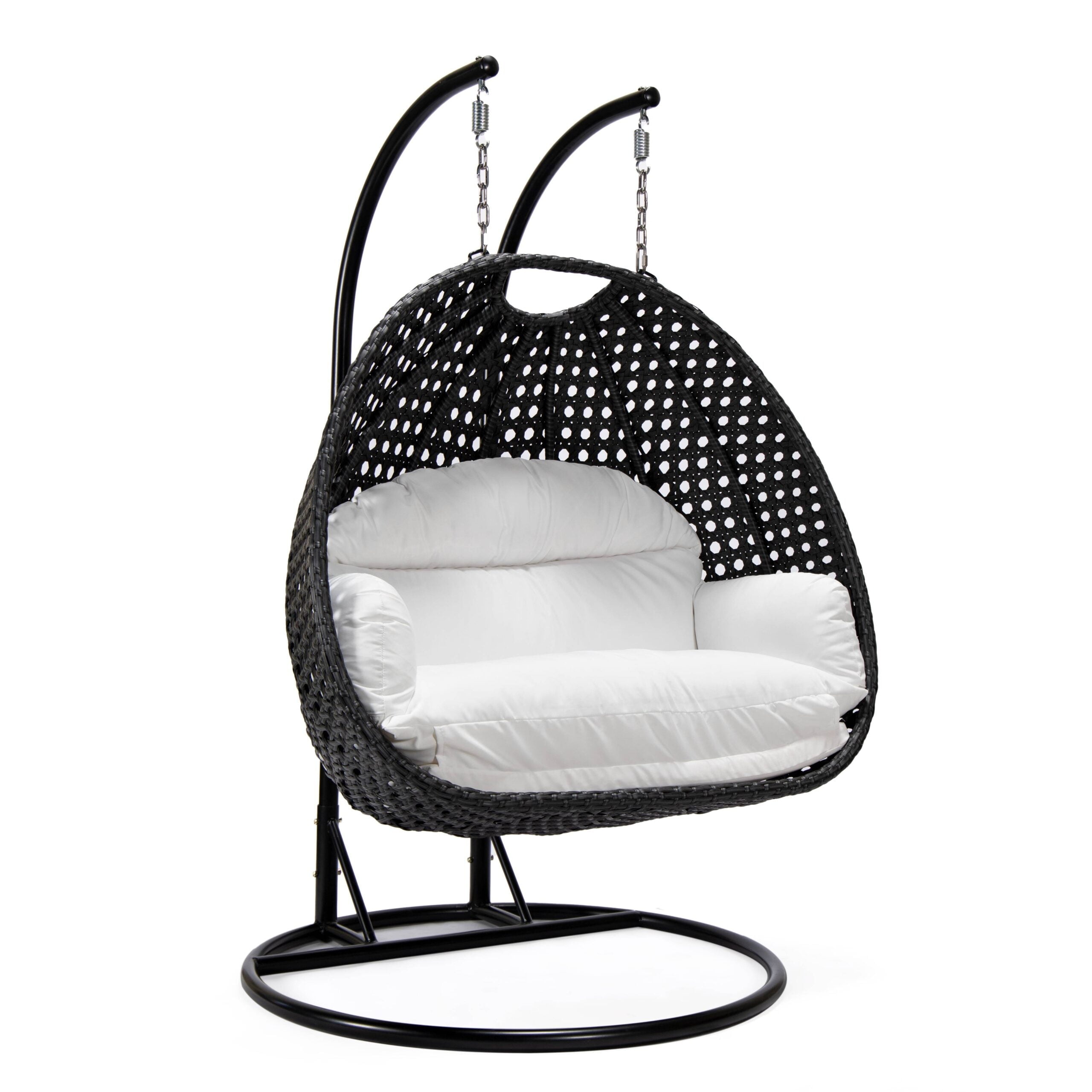 Charcoal Wicker Double Hanging Chair with White Cushions