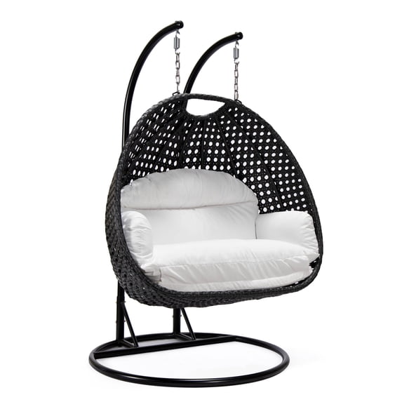 LeisureMod Mendoza Charcoal Wicker Patio Double Swing Chair in White