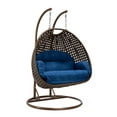 thumbnail image 1 of LeisureMod Mendoza Dark Brown Wicker Hanging 2 Person Egg Swing Chair with Stand & Blue Cushions, 1 of 9