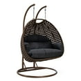 thumbnail image 1 of LeisureMod Mendoza Dark Brown Wicker Hanging 2 Person Egg Swing Chair with Stand & Dark Grey Cushions, 1 of 10
