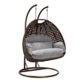 thumbnail image 1 of LeisureMod Mendoza Dark Brown Wicker Hanging 2 Person Egg Swing Chair with Stand & Light Grey Cushions, 1 of 9