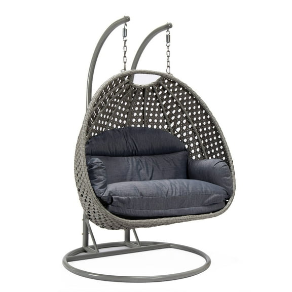LeisureMod Mendoza Light Gray Wicker Patio Double Swing Chair in Charcoal
