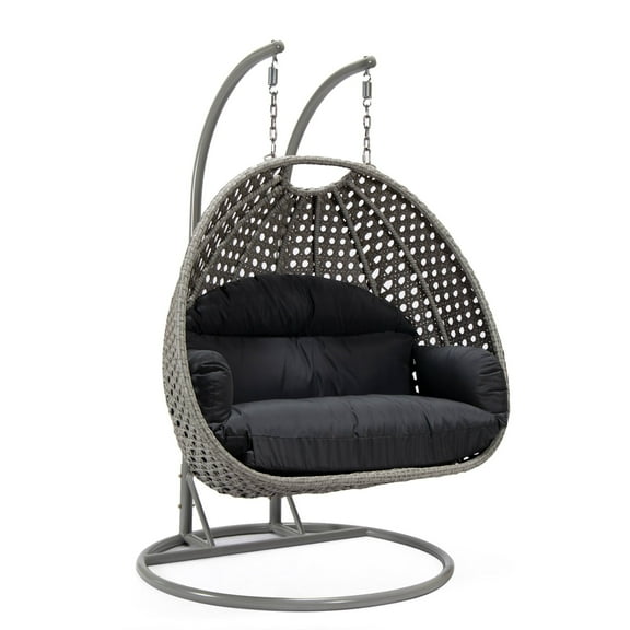 LeisureMod Mendoza Light Gray Wicker Patio Double Swing Chair in Dark Gray