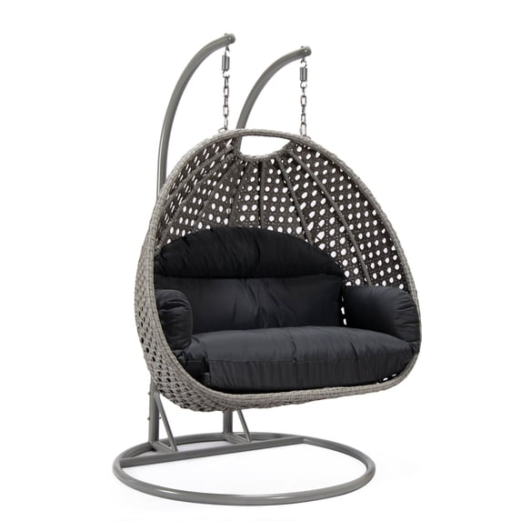 LeisureMod Mendoza Light Gray Wicker Patio Double Swing Chair in Dark Gray