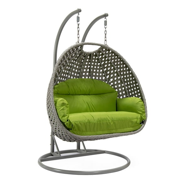 LeisureMod Mendoza Light Gray Wicker Patio Double Swing Chair in Light Green
