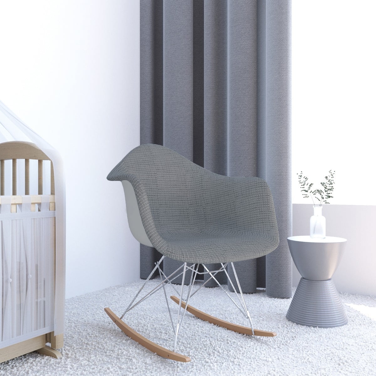 LeisureMod Modern Upholstered Twill Fabric Eiffel Rocking Chair – Small Nursery Accent Glider with Wood Rocker Legs for Kids, Nursery, or Living Room