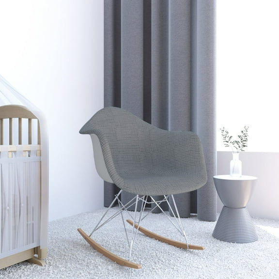 LeisureMod Modern Upholstered Twill Fabric Eiffel Rocking Chair – Small Nursery Accent Glider with Wood Rocker Legs for Kids, Nursery, or Living Room