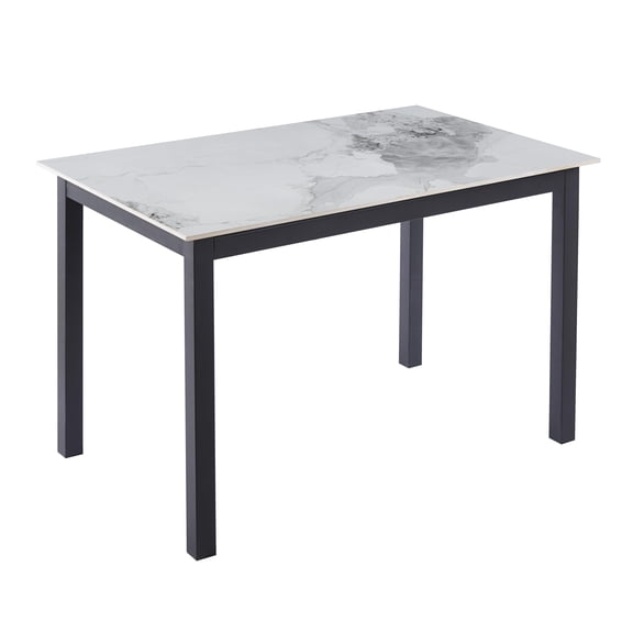 LeisureMod Mina Modern 48 in. Wide Rectangular Dining Table - Sintered Stone Top with Iron Base, Seats 4-8, Scratch-Resistant Kitchen Table for Home Dining Room, Kitchen or Workspace - Black/White