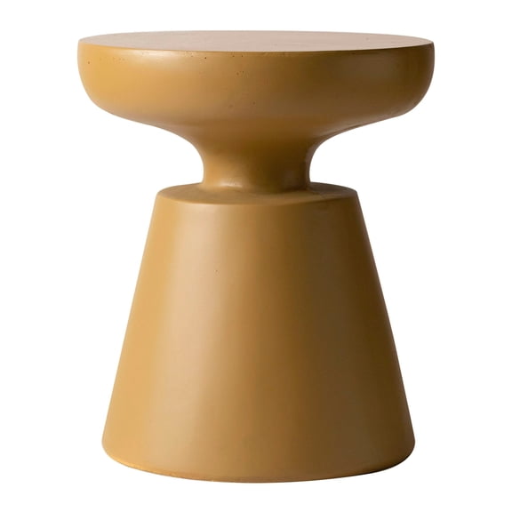 LeisureMod Minimalist Modern Side Table Round Fiberstone Tabletop Pedestal Base, Accent Table for Home Patio Living Room Weather-Resistant Isle, Brown