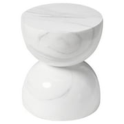 LeisureMod Minimalist Side Table, Fiber stone Round Hourglass Accent End Table Stool for Outdoor Patio, Indoor Home, Living Room Sofa, Weather-Resistant, Sage Series in Marbled White