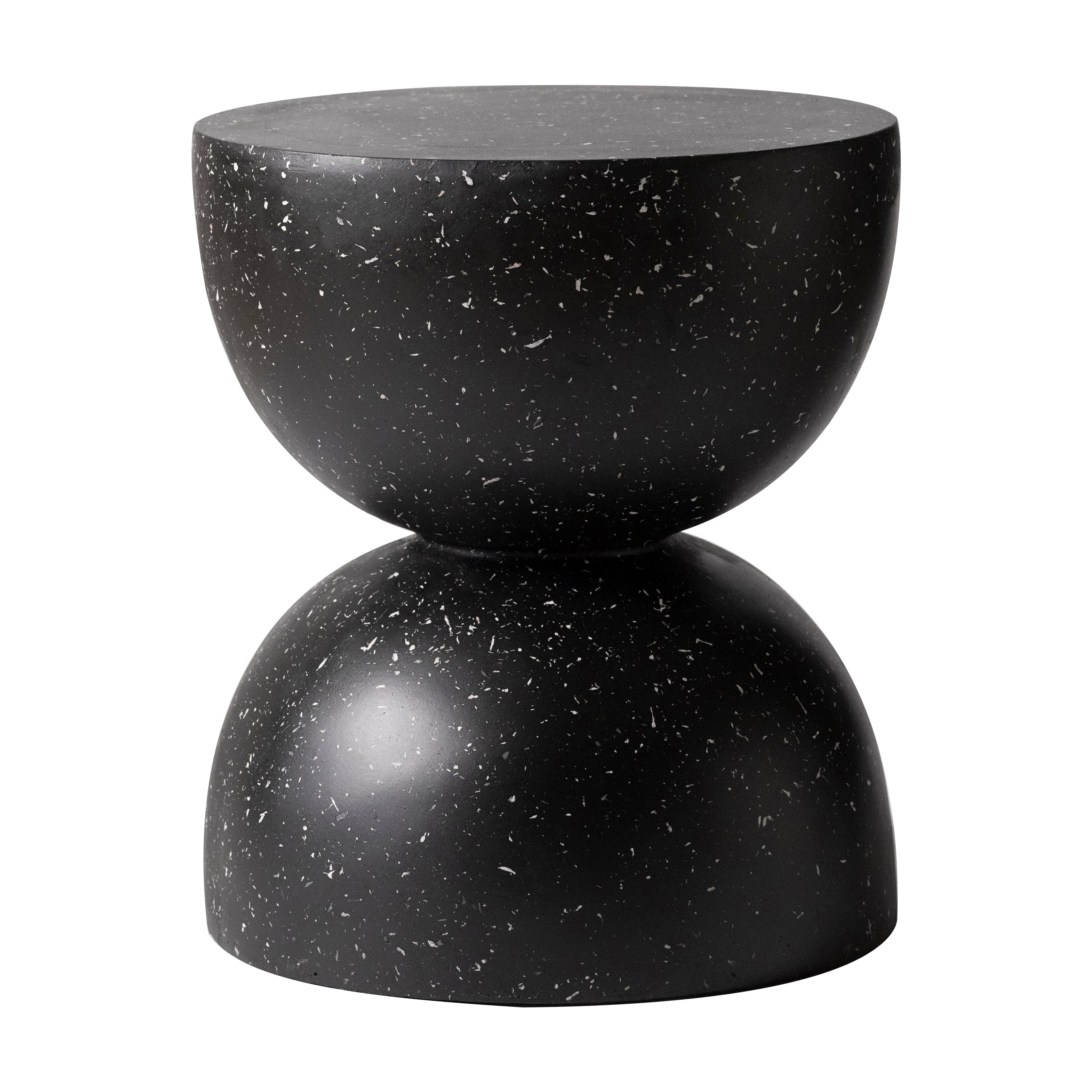 LeisureMod Minimalist Side Table Fiberstone Round Hourglass Accent End Table Stool, Patio Indoor Home Living Room, Weather-Resistant, Sage in Black
