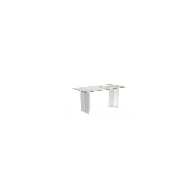 LeisureMod Modern 55” Rectangular Dining Table for 4 to 8 People with Sintered Stone/Glass Top and Acrylic Base Kova Series in White Grey