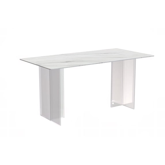 LeisureMod Modern 55” Rectangular Dining Table for 4 to 8 People with Sintered Stone/Glass Top and Acrylic Base Kova Series in White