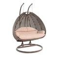 thumbnail image 1 of LeisureMod 2-Person Hanging Wicker Egg Chair with Stand, Indoor/Outdoor Patio Swing Hammock Lounge with UV-Resistant Beige Cushions, Beige, 1 of 11