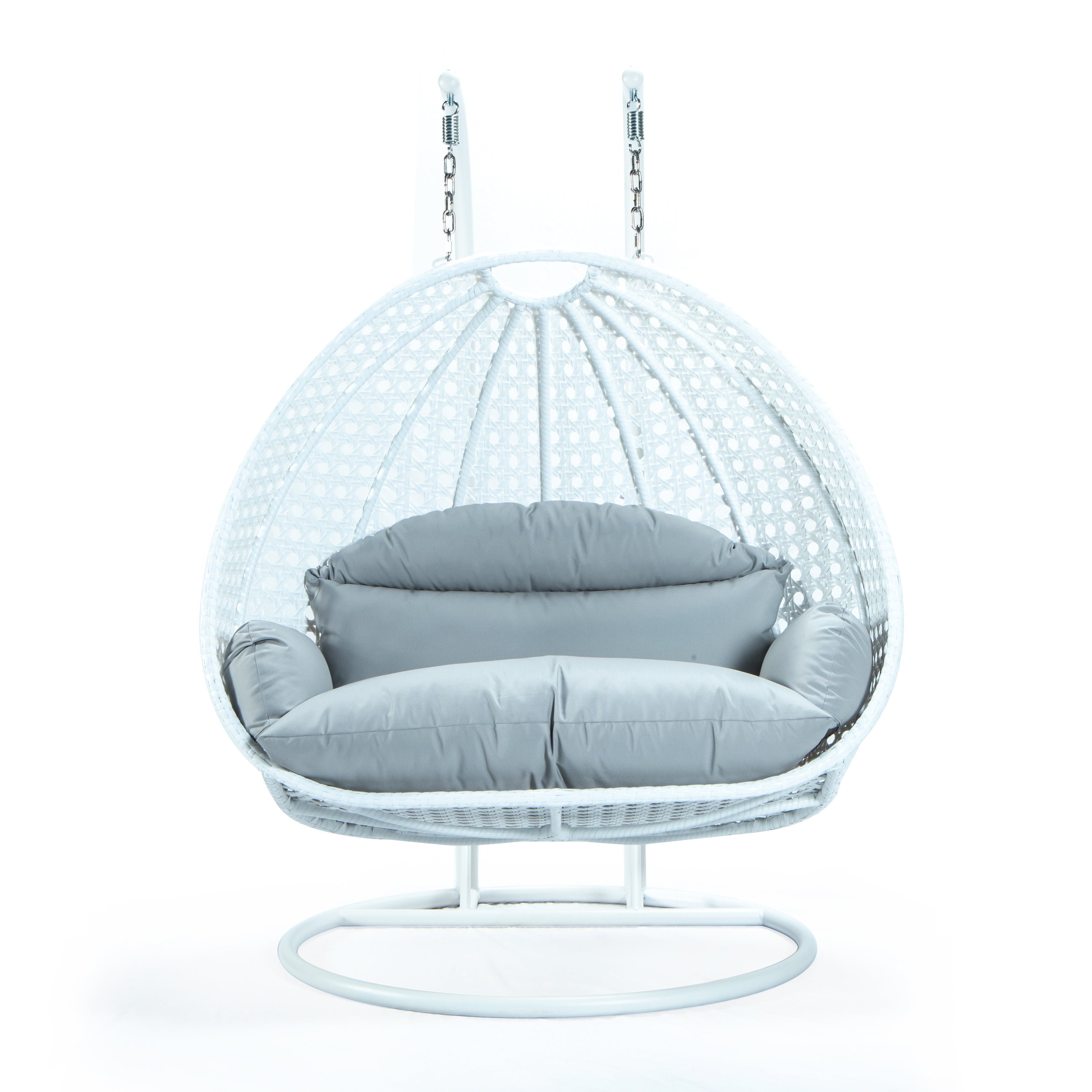 Light Grey Wicker Hanging Double Seater Egg Chair with Cushions
