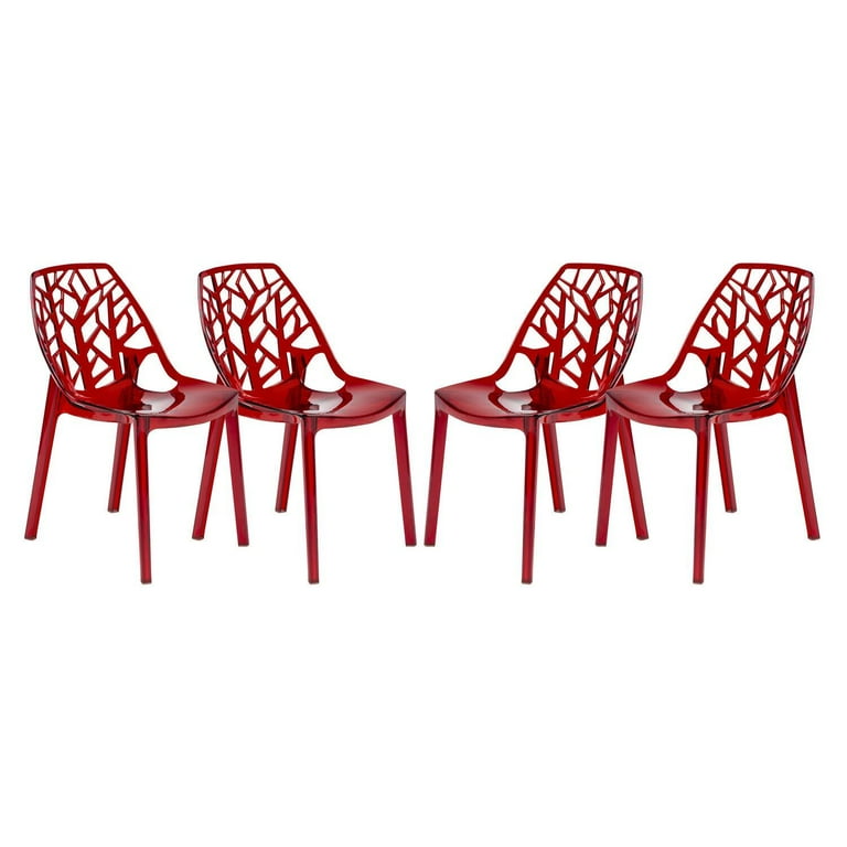 LeisureMod Modern Cornelia Transparent Red Dining Chair, Set of