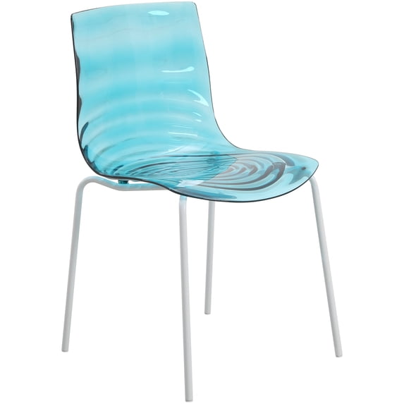 LeisureMod Modern Dining Chair ABS Plastic Stackable Side Chair Sleek Accent Chair with White Stainless-Steel Legs for Kitchen, Dining Room Astor Series in Transparent Blue
