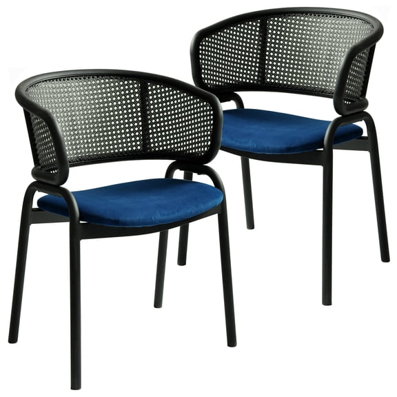 LeisureMod Modern Dining Chair Upholstered Accent Side Chair with Cozy Armchair and Iron Legs for Dining Room or Kitchen Ervilla Series Set of 2 in Navy Blue