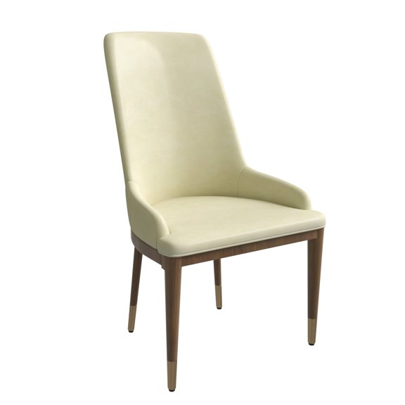 LeisureMod Modern Dining Chair Upholstered in Leather with Brown Rubberwood Legs Accent Kitchen Room Side Chairs Viva Series in Cream