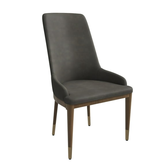 LeisureMod Modern Dining Chair Upholstered in Leather with Brown Rubberwood Legs Accent Kitchen Room Side Chairs Viva Series in Mocha Brown