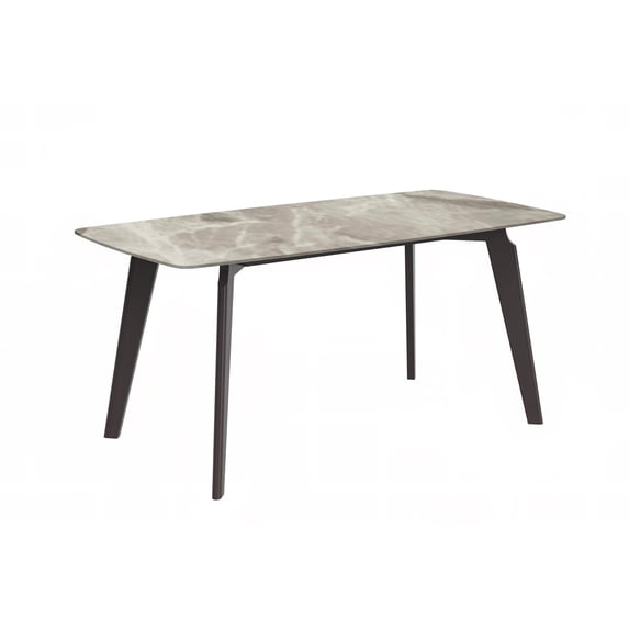 LeisureMod Modern Dining Table with 71" Rectangular Sintered Stone or Glass Wide Tabletop and Steel Legs Seats 6-8 People for Home, Kitchen, or Dining Room Krevor Series in Deep Grey