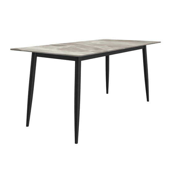 LeisureMod Zayle Modern Dining Table with a Sintered Stone Rectangular Wide Tabletop and Steel Base for Kitchen and Living Room (Deep Grey, 71" Wide)