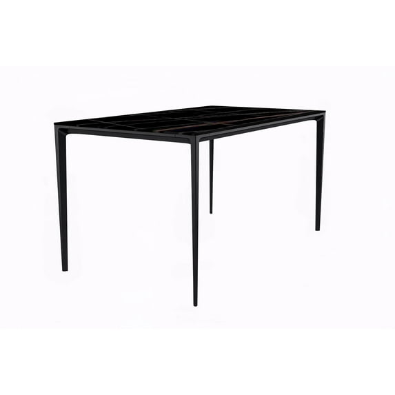 LeisureMod Modern Dining Table with A Rectangular Sintered Stone Tabletop in Black Metal - Avo Collection (Black/Gold, 62" Wide)