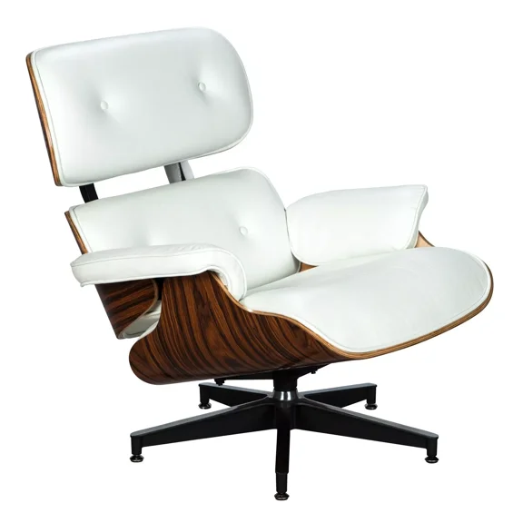 LeisureMod Modern Lounge Chair & Ottoman Luxury Italian Leather with Swivel Base