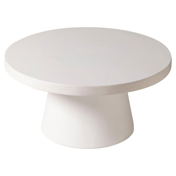 LeisureMod Modern Minimalist Side Table with Pedestal Base Round Fiberstone Accent Table for Home, Living Room, and Outdoor Dune Series in White