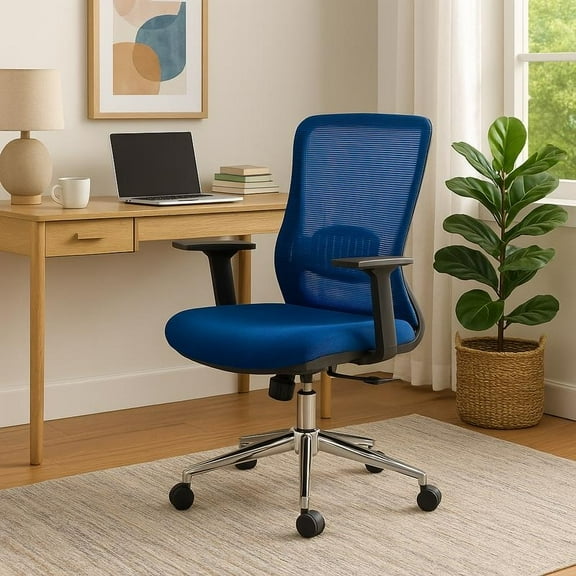 LeisureMod Adorit Office Chair Ergonomic Mid-Back Mesh Computer Chair with Swivel & Tilt – Comfortable Desk Chair for Home Office & Workspace in Blue