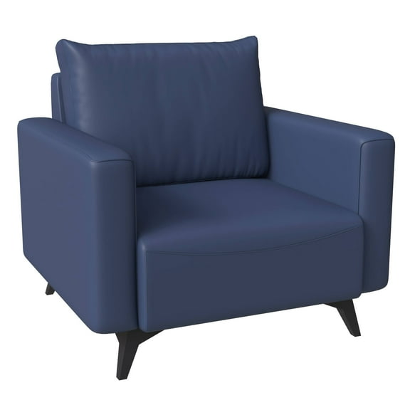 LeisureMod Modern Single-Seater Sofa Upholstered in Vegan Leather with Metal Legs Removable Back Cushion and Foam Filled Seat for Living Room Inno Series in Dark Blue