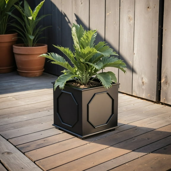 LeisureMod Sprout Series Cubic Fiber Stone Planter in Black 8 Cube
