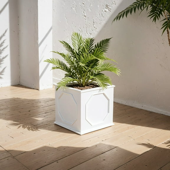 LeisureMod Sprout Series Cubic Fiber Stone Planter in White 8 Cube