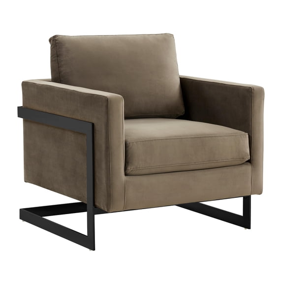 LeisureMod Modern Velvet Accent Chair Upholstered Side Armchair with Black Steel Base for Office, Living Room, Lounges Lincoln Series in Dark Grey