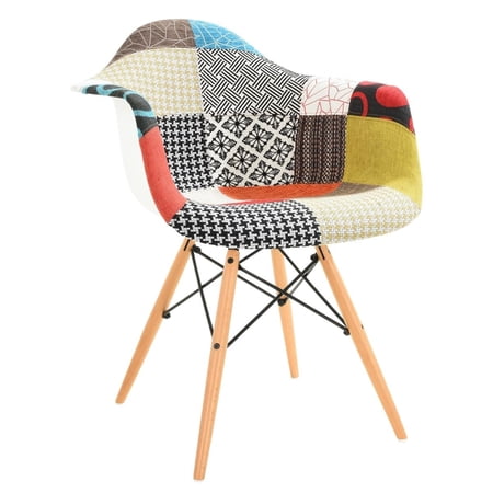 LeisureMod Modern Willow Fabric Accent Armchair With Eiffel Wood Base