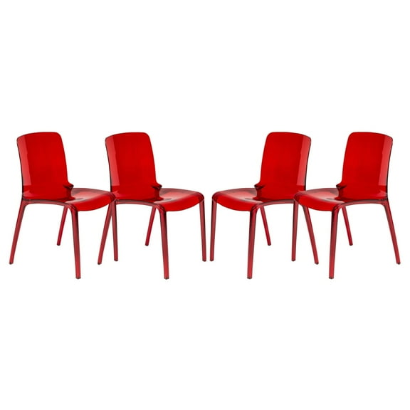 LeisureMod Murray Mid-Century Modern Dining Side Chair in Red Set of 4