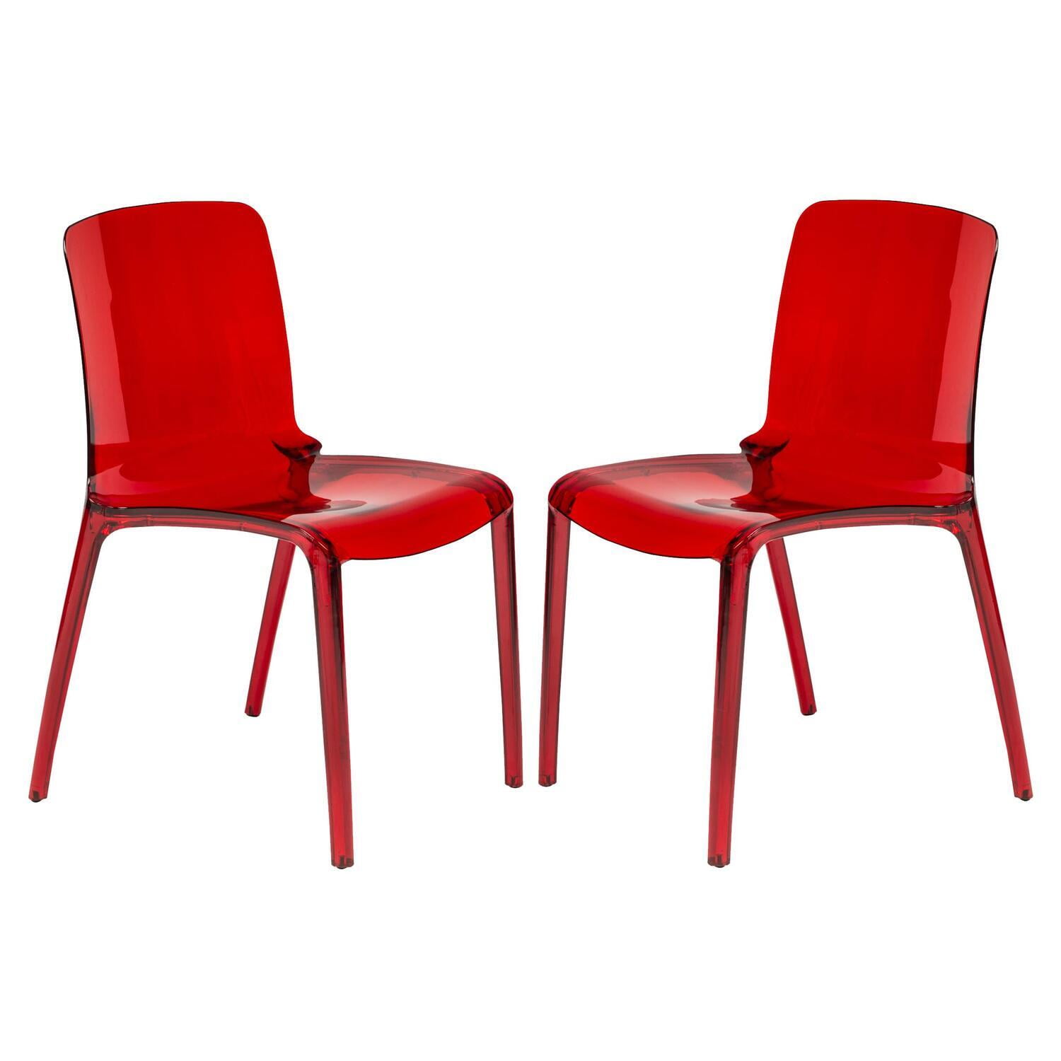 Murray Modern Transparent Red Plastic Dining Chair, Set of 2