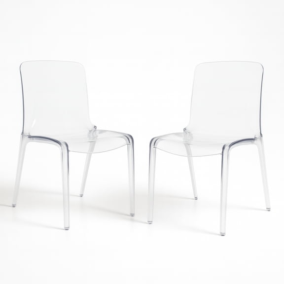 LeisureMod Murry Modern Lightweight Stackable Dining Side Chair in Clear, set of 2