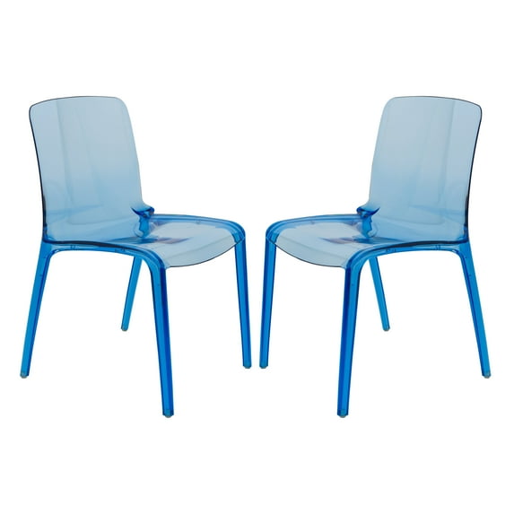 LeisureMod Murry Modern Lightweight Stackable Dining Side Chair in Transparent Blue, Set of 2