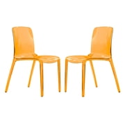LeisureMod Murry Modern Lightweight Stackable Dining Side Chair in Transparent Orange, Set of 2