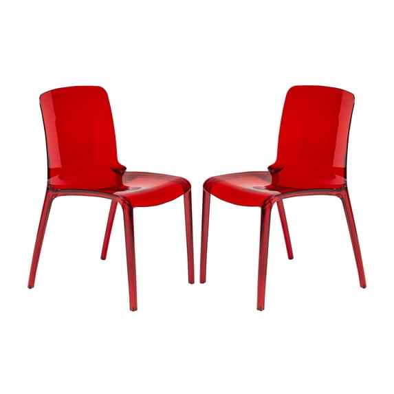 LeisureMod Murry Modern Lightweight Stackable Dining Side Chair in Transparent Red, Set of 2