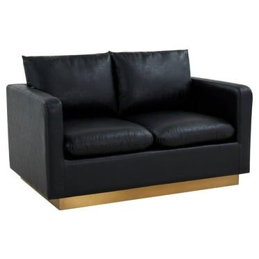 LeisureMod Nervo Modern Mid-Century Upholstered Leather Loveseat with Gold Frame-Color:GoldMaterial