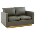thumbnail image 1 of LeisureMod Loveseat Upholstered in Leather with Brushed Gold Stainless Steel Base and Removable Cushions for Modern Home, Living Room, Offices Nervo Collection in Grey, 1 of 8